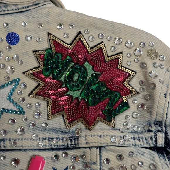 (H-223) Distressed Denim Jean Jacket Size S - Picture 15 of 16